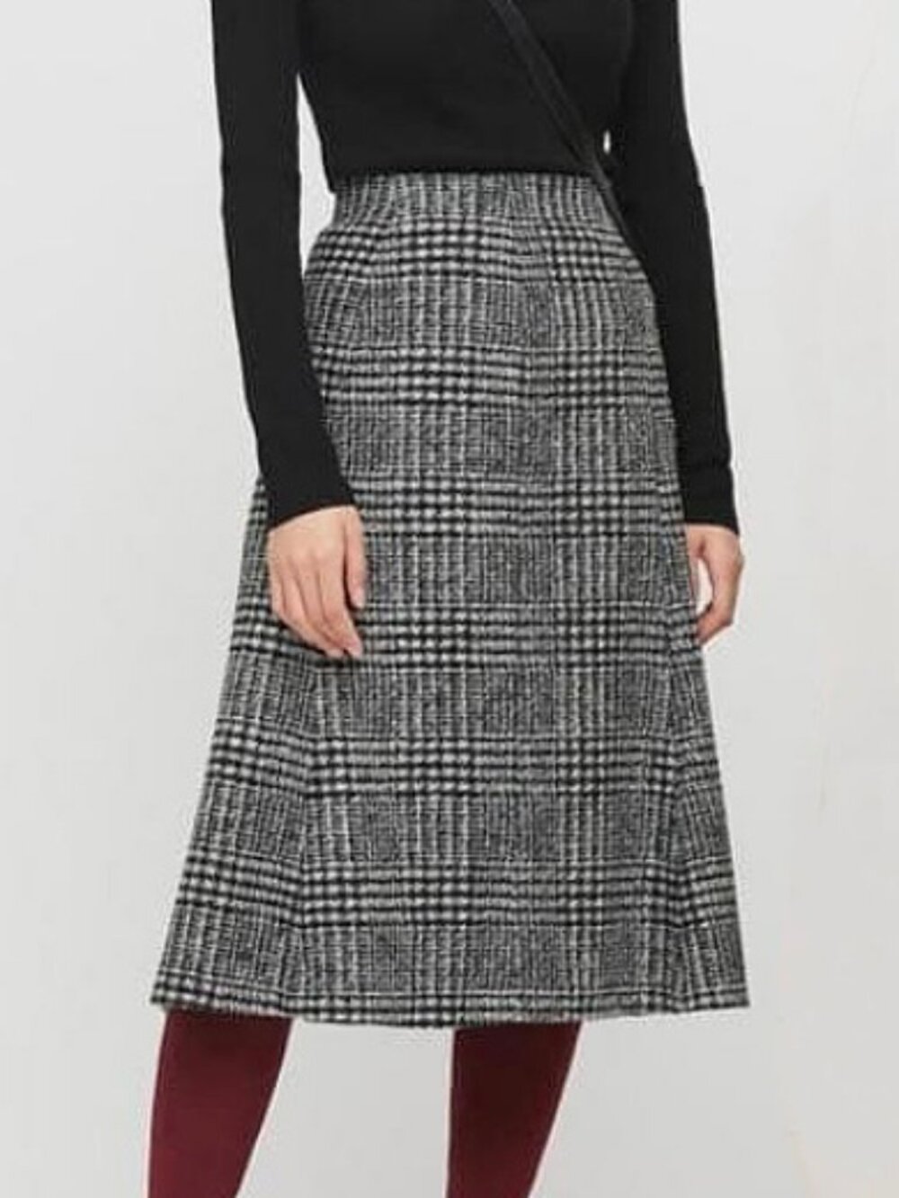 Like New Uniqlo Wool Blend Plaid Midi Skirt Grey Black XS - Picture 1 of 7